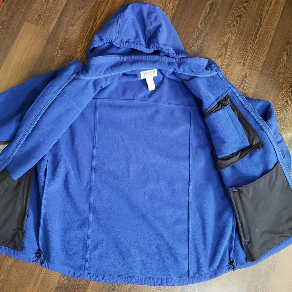Duluth Trading Co Blue Full Zip Fleece Hoodie Reinforced Work Jacket Mens XL